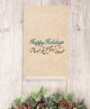 Linum Home Christmas Happy Holidays 100% Turkish Cotton Hand Towel Bedding In Tan/beige