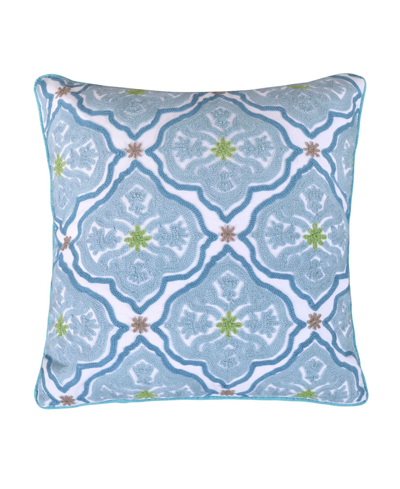 Levtex Cressida Crewel Stitched Medallion Decorative Pillow, 18" X 18" In Blue