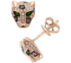 Effy Collection Signature By Effy Diamond (1/3 Ct. T.w.) & Tsavorite Accent Panther Stud Earrings In 14k Rose Gold In Gold