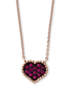 Effy Collection Effy Ruby (1/8 Ct. T.w.) Heart 16" Pendant Necklace In 14k Rose Gold In Red