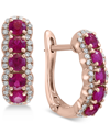 Effy Collection Effy Ruby (1-1/4 Ct. T.w.) & Diamond (1/4 Ct. T.w.) Hoop Earrings In 14k Rose Gold In Red