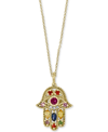 Effy Collection Effy Multi-gemstone (5/8 Ct. T.w.) & Diamond Accent Hamsa Hand 18" Pendant Necklace In 14k Gold In Gold