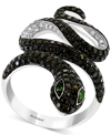 Effy Collection Effy Diamond (1-5/8 Ct. T.w.) & Emerald Accent Snake Ring In 14k White Gold In Gold