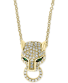 EFFY COLLECTION EFFY DIAMOND (3/8 CT. T.W.) & EMERALD (1/20 CT. T.W.) PANTHER 18" PENDANT NECKLACE IN 14K GOLD