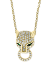 Effy Collection Effy Diamond (3/8 Ct. T.w.) & Emerald (1/20 Ct. T.w.) Panther 18" Pendant Necklace In 14k Gold In Gold