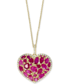 EFFY COLLECTION EFFY RUBY (4-3/4 CT. T.W.) & DIAMOND (1/3 CT. T.W.) HEART 18" PENDANT NECKLACE IN 14K GOLD