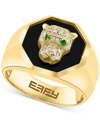 Effy Collection Effy Men's Onyx, Diamond (1/4 Ct. T.w.) & Tsavorite Accent Panther Ring In 14k Gold In Gold