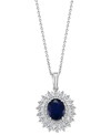 Effy Collection Effy Sapphire (1 Ct. T.w.) & Diamond (1/2 Ct. T.w.) Teardrop Halo 18" Pendant Necklace In 14k White In Blue