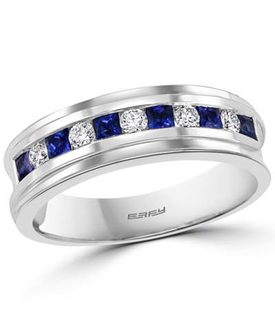 Effy Collection Effy Men's Sapphire (3/8 Ct. T.w.) & Diamond (1/4 Ct. T.w.) Band In 14k White Gold