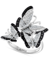 Effy Collection Effy White Diamond (3/8 Ct. T.w.) & Black Diamond (1/3 Ct. T.w.) Butterfly Statement Ring In 14k Whi In Gold