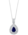Effy Collection Effy Sapphire (1 Ct. T.w.) & Diamond (1/2 Ct. T.w.) Teardrop Halo 18" Pendant Necklace In 14k White In Blue