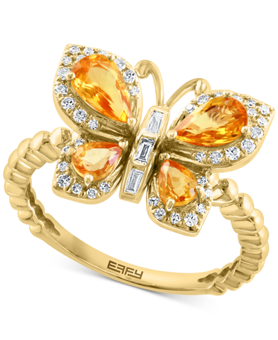 Effy Collection Effy Yellow Sapphire (1-1/5 Ct. T.w.) & Diamond (1/5 Ct. T.w.) Butterfly Ring In 14k Gold