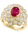 Effy Collection Effy Ruby (1-3/8 Ct. T.w.) & Diamond (1-1/2 Ct. T.w.) Flower Ring In 14k Gold In Red