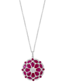 EFFY COLLECTION EFFY RUBY (6-7/8 CT. T.W.) & DIAMOND (5/8 CT. T.W.) FLOWER CLUSTER 18" PENDANT NECKLACE IN 14K WHITE