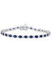 Effy Collection Effy Sapphire (6-7/8 Ct. T.w.) & Diamond (1/20 Ct. T.w.) Tennis Bracelet In Sterling Silver In Blue