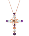 Le Vian Multi-gemstone (1-1/5 Ct. T.w.) & Diamond (1/8 Ct. T.w.) Cross 18" Pendant Necklace In 14k Rose Gold