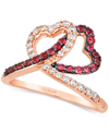 LE VIAN PASSION RUBY (3/8 CT. T.W.) & NUDE DIAMOND (1/3 CT. T.W.) INTERLOCKING HEARTS RING IN 14K ROSE GOLD