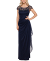 Xscape Petite Embellished Illusion-yoke Gown In Blue