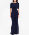 Xscape Side Ruched Ruffle Details Scuba Crepe Gown In Blue