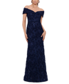 Xscape Off The Shoulder Embroidered Gown In Blue