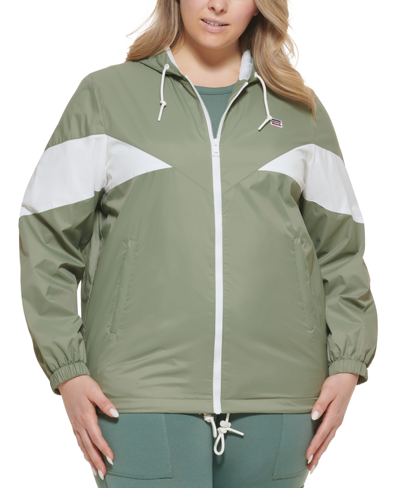 Levi's Trendy Plus Size Colorblock Rain Slicker Jacket In Sea Green