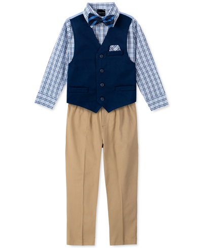 Nautica Boys Twill Vest Shirt Pants Bow Tie 4 Pc. Set In Flag Blue