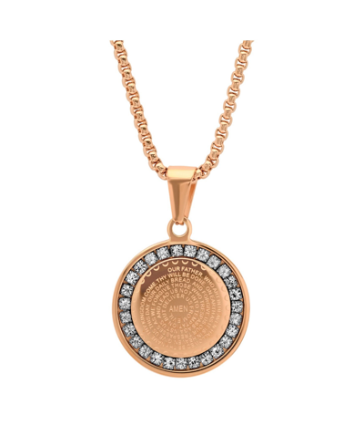 Steeltime 18k Micron Rose Gold Plated Father Prayer Double Sided Stainless Steel Pendant Necklace In Rose Gold-plated