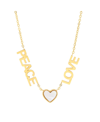 STEELTIME 18K MICRON GOLD PLATED STAINLESS STEEL PEACE LOVE DROP NECKLACE WITH HEART CHARM