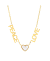 Steeltime 18k Micron Gold Plated Stainless Steel Peace Love Drop Necklace With Heart Charm In Gold