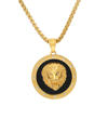 Steeltime Men's 18k Gold Plated Stainless Steel, Black Enamel And Simulated Diamonds Lion Head Round Pendant In Gold