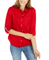 Tommy Hilfiger Plus Size Roll-tab-sleeve Button-down Emblem Shirt In Red