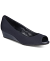 Bandolino Candra Womens Peep Toe Slip On Wedge Heels In Blue