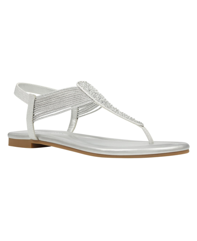 Bandolino Women's Kayte Embellished T-strap Flat Sandals Women's Shoes In Silver-tone