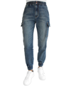 Almost Famous Juniors' Mid Rise Two Button Fly Cargo Jogger Jeans In Blue