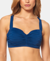 Bleu Rod Beattie Shirred Underwire Bikini D Cup Top Sarong Hipster Bikini Bottoms Women's Swimsuit In Blue