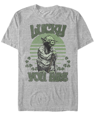 Fifth Sun Men's Lucky Is Yoda Short Sleeve Crew T-shirt In Athletic Heather
