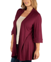 24seven Comfort Apparel Maternity Open Front Elbow Length Sleeve Cardigan In Burgundy
