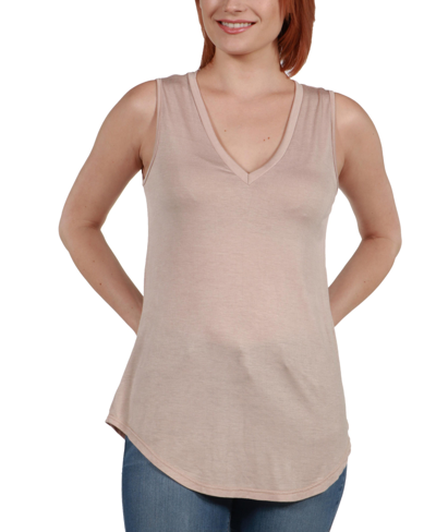 24seven Comfort Apparel V-neck Tunic Tank Top With Round Hemline In Nude