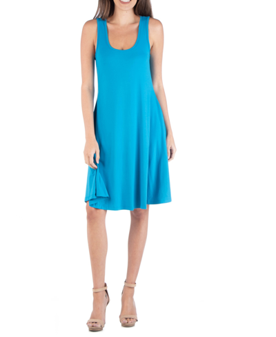 24seven Comfort Apparel Sleeveless Skater Pleated Mini Dress With Pockets In Turquoise