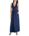 24seven Comfort Apparel Sleeveless V-neck Maxi Dress With Pocket Detail In Blue