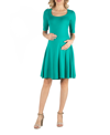 24seven Comfort Apparel A-line Knee Length Dress With Elbow Length Sleeves In Green