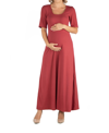 24seven Comfort Apparel Casual Maternity Maxi Dress With Sleeves In Red