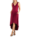 24SEVEN COMFORT APPAREL WOMEN'S SLEEVELESS FIT AND FLARE HIGH LOW DRESS