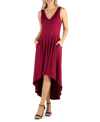 24seven Comfort Apparel Women's Sleeveless Fit And Flare High Low Dress In Red