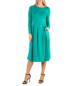 24seven Comfort Apparel Plus Size Long Sleeve Fit And Flare Midi Dress In Green