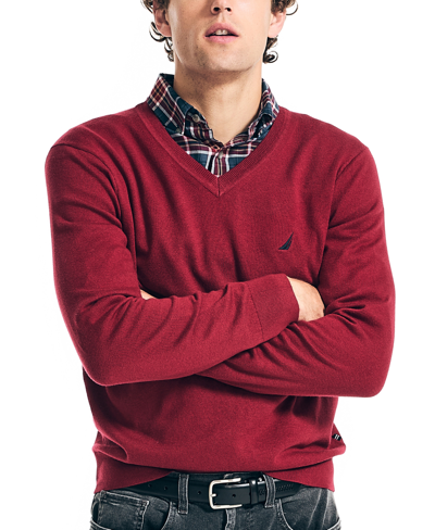 Nautica Men's Navtech Performance Classic-fit Soft V-neck Sweater In Red