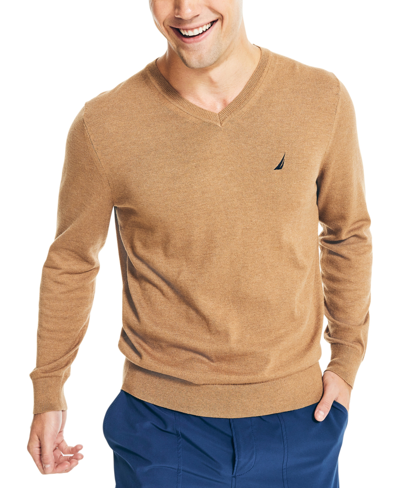 Nautica Men's Navtech Performance Classic-fit Soft V-neck Sweater In Brown