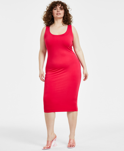 Bar Iii Trendy Plus Size Sleeveless Bodycon Midi Dress, Created For Macy's In Purple