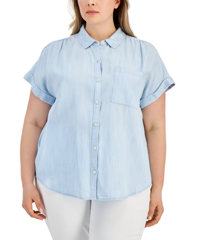 Style & Co Plus Size Camp Shirt, Created For Macy's In Blue