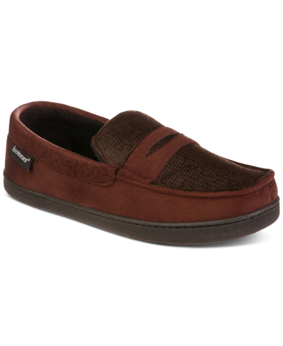 Isotoner Mens Faux Suede Memory Foam Moccasin Slippers In Brown